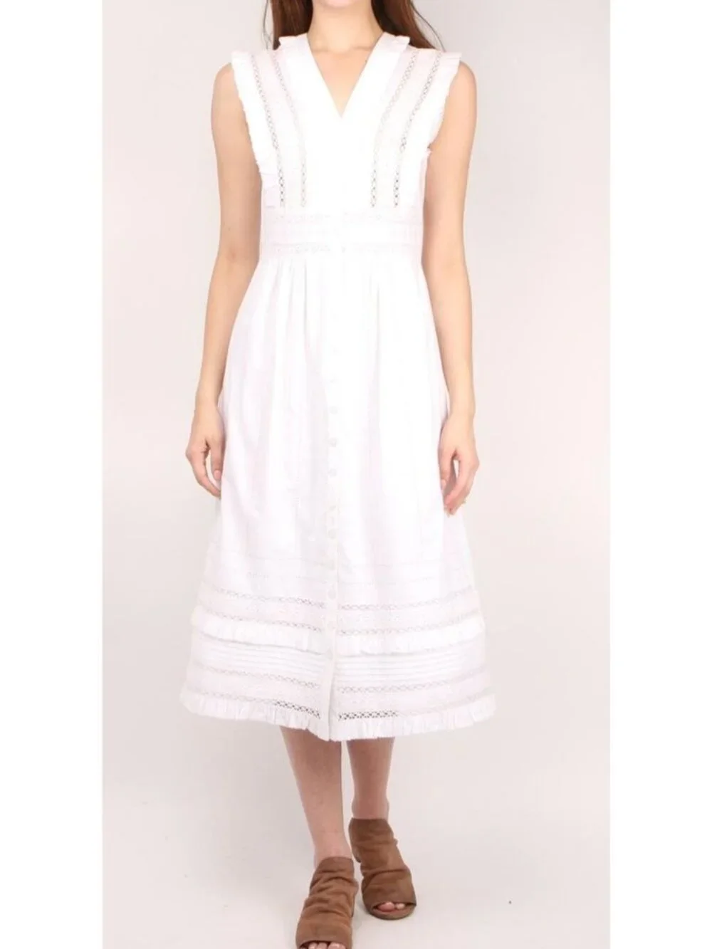 NWT Sea NY Lilli Eyelet Midi Dress White Cotton Size 4 - Picture 1 of 5